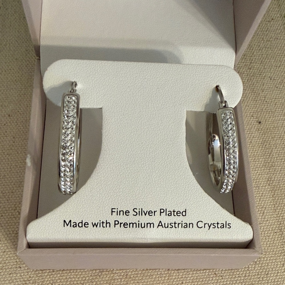 Fine Silver Plated Earrings Premium Austrian Crystal Women’s Hoop Earrings